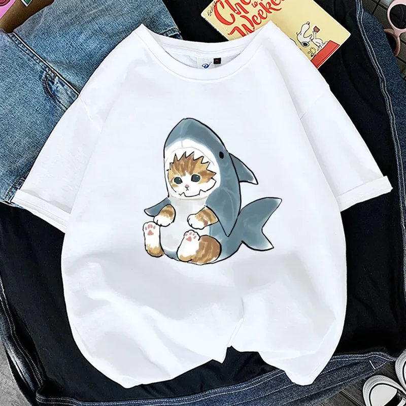 Damen Sommer Top Katze Hipster T-Shirt Rundhals Streetwear lockeres Damentop