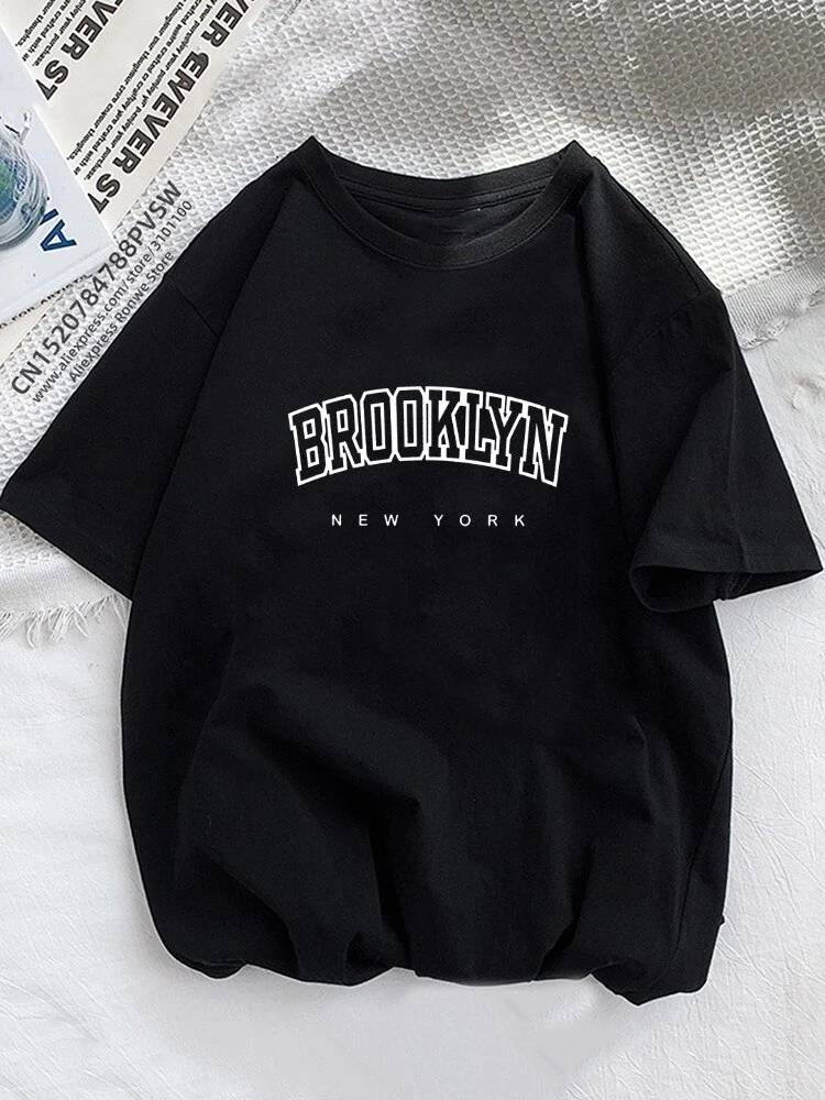 Damen Sommer Top Brooklyn Hipster T-Shirt Rundhals Streetwear lockeres Damentop