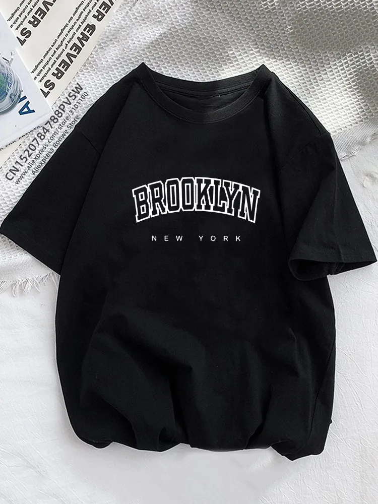 Damen Sommer Top Brooklyn Hipster T-Shirt Rundhals Streetwear lockeres Damentop