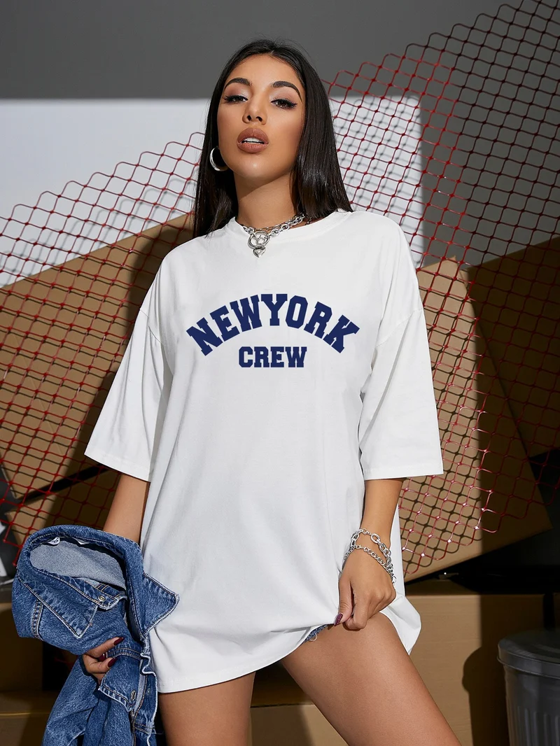 Damen Sommer Top New York Hipster T-Shirt Rundhals Streetwear lockeres Damentop