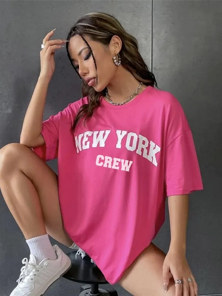 Damen Sommer Top New York Hipster T-Shirt Rundhals Streetwear lockeres Damentop