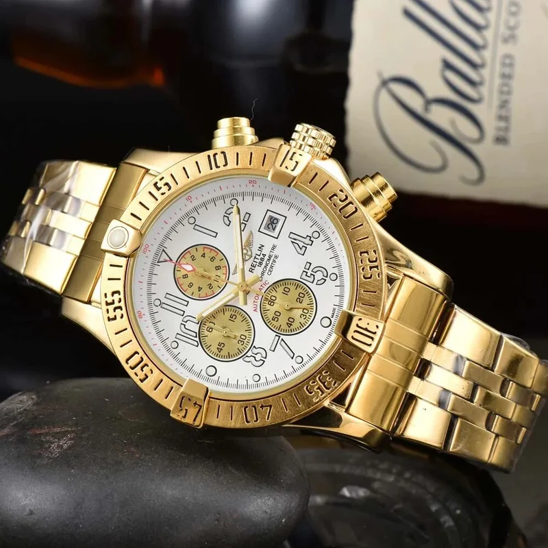 Herren Armbanduhr Silber Schwarz Edelstahl Quarzuhr Luxus Chronograph Business