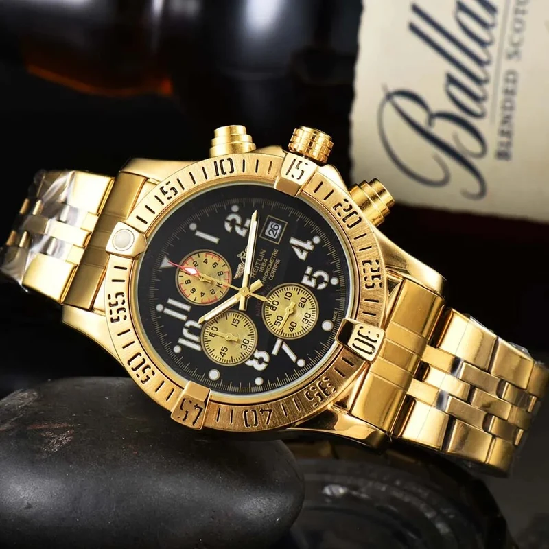 Herren Armbanduhr Silber Schwarz Edelstahl Quarzuhr Luxus Chronograph Business