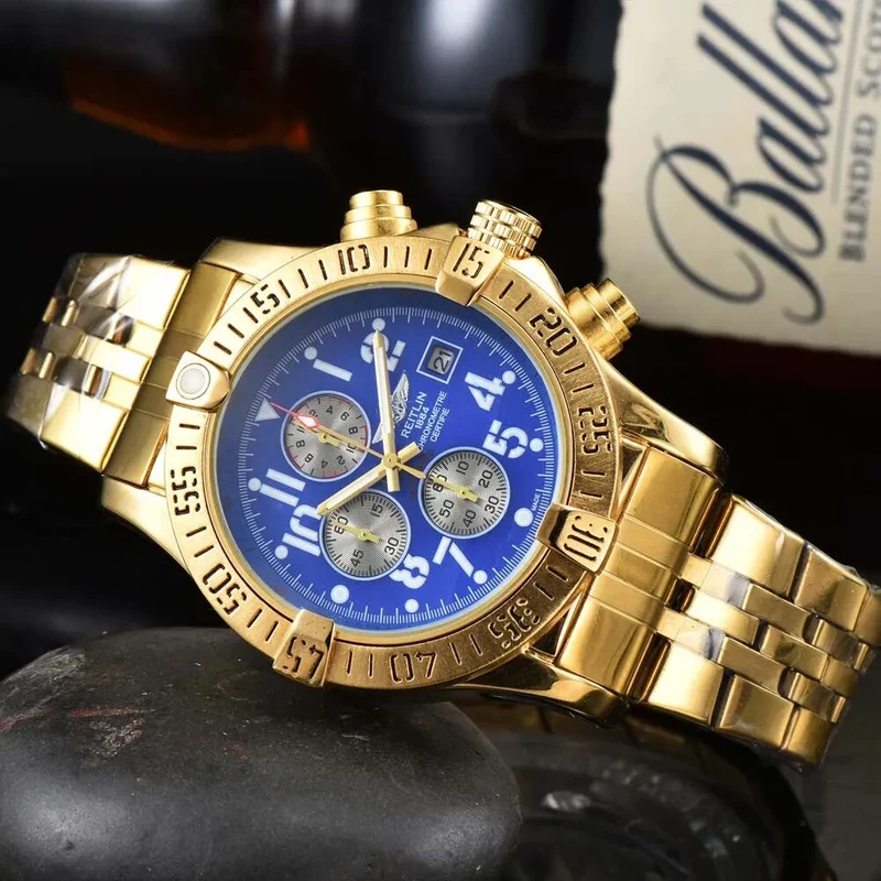 Herren Armbanduhr Silber Schwarz Edelstahl Quarzuhr Luxus Chronograph Business