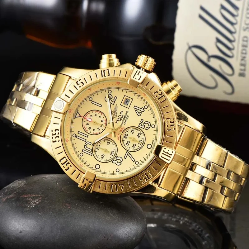 Herren Armbanduhr Silber Schwarz Edelstahl Quarzuhr Luxus Chronograph Business