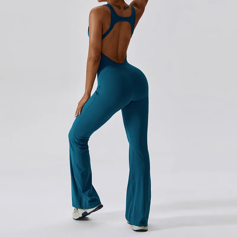 Damen Overall Sport Yoga Hose Sexy Rückenfrei Fitness Anzug Einteiler Sportswear