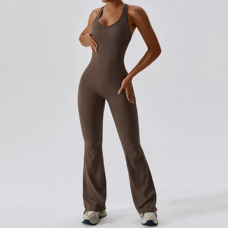 Damen Overall Sport Yoga Hose Sexy Rückenfrei Fitness Anzug Einteiler Sportswear