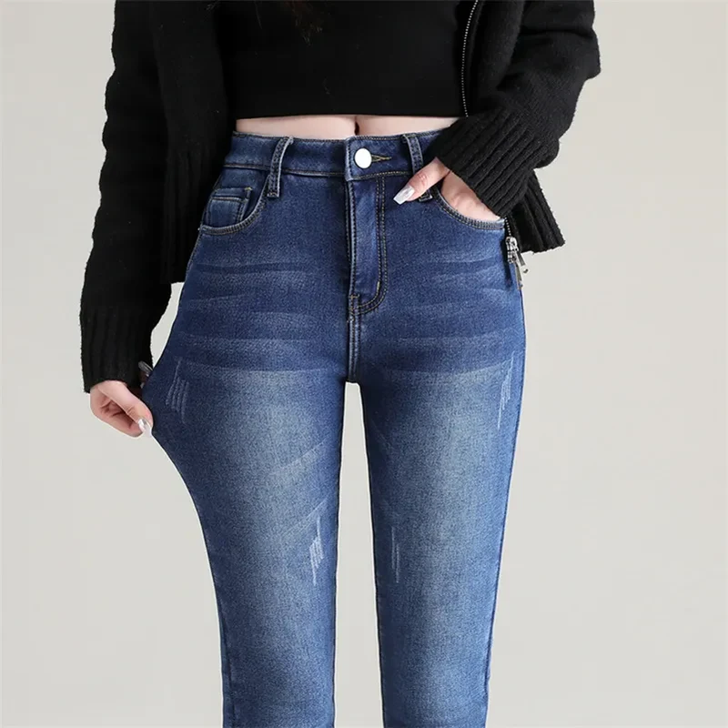 Damen Winter Warm Thermo Jeans Hose Innenfleece Stretch Hosen Leggins Denim