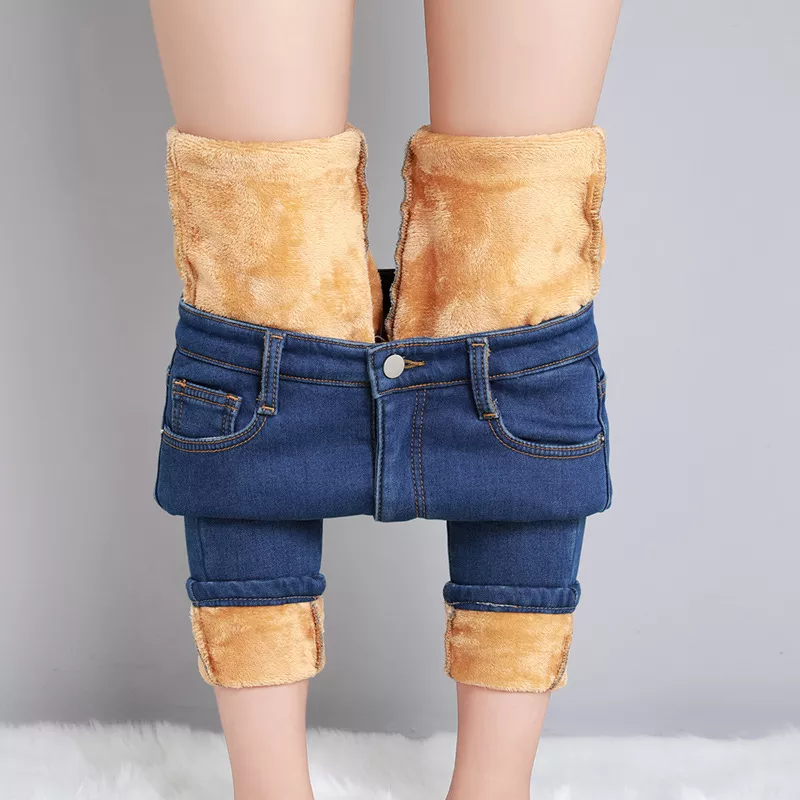 Damen Winter Warm Thermo Jeans Hose Innenfleece Stretch Hosen Leggins Denim