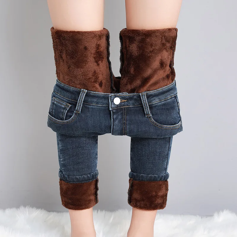 Damen Winter Warm Thermo Jeans Hose Innenfleece Stretch Hosen Leggins Denim