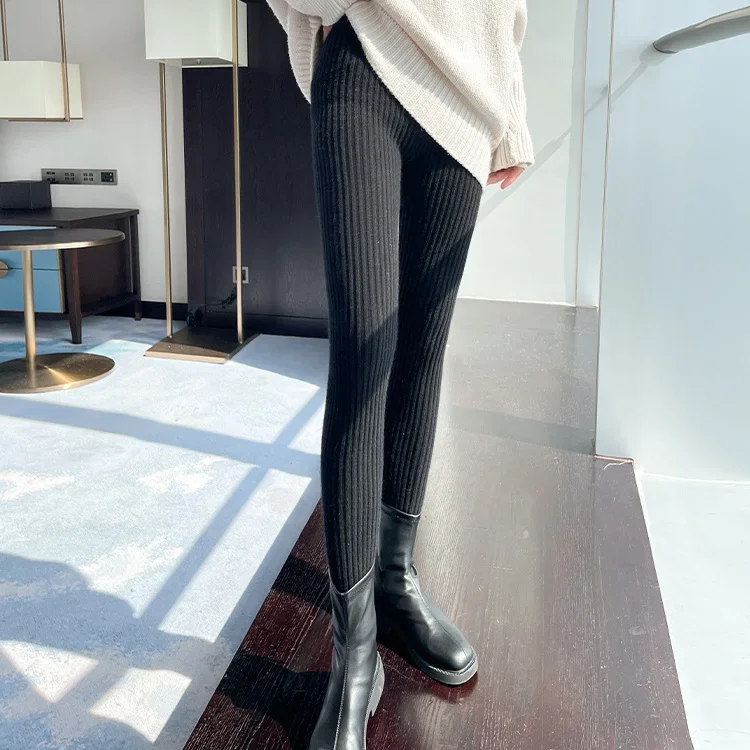 Frauen Winter Warm Gerippte Strick Strumpfhose Blickdicht Hose Leggins