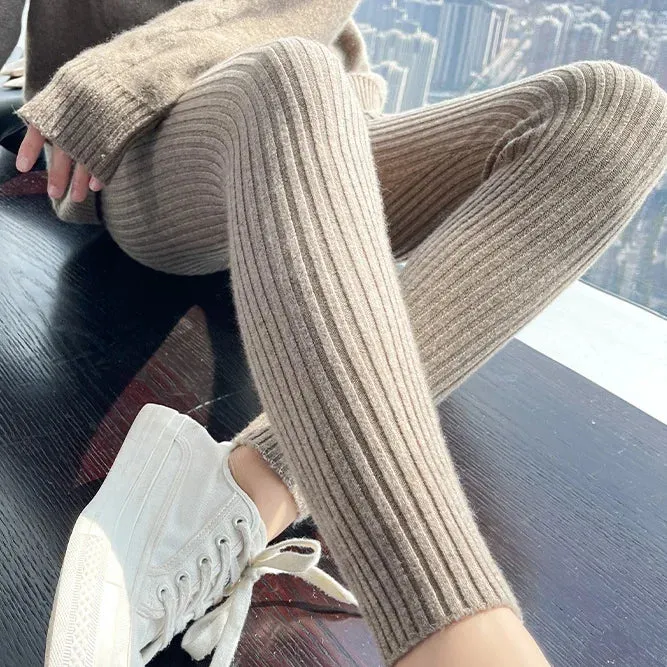 Frauen Winter Warm Gerippte Strick Strumpfhose Blickdicht Hose Leggins