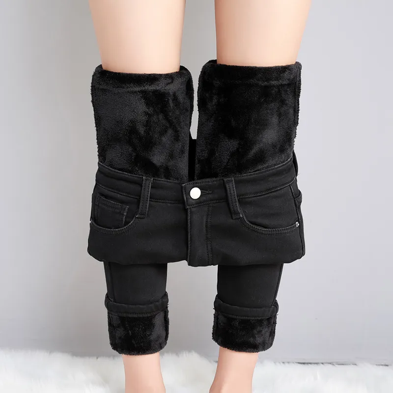 Frauen Winter Warm Thermo Jeans Hose Innenfleece Stretch Hosen Leggins Denim