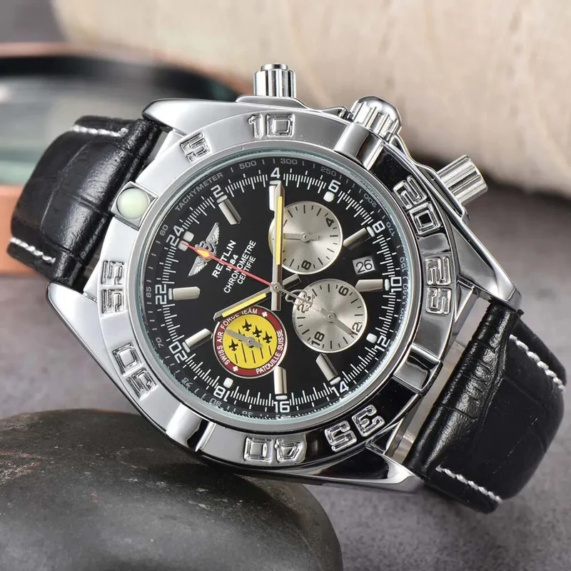 Herren Armbanduhr Silber Schwarz Edelstahl Quarzuhr Luxus Chronograph Business