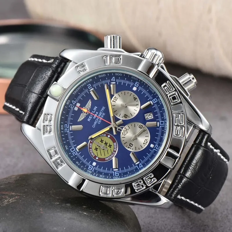 Herren Armbanduhr Silber Schwarz Edelstahl Quarzuhr Luxus Chronograph Business