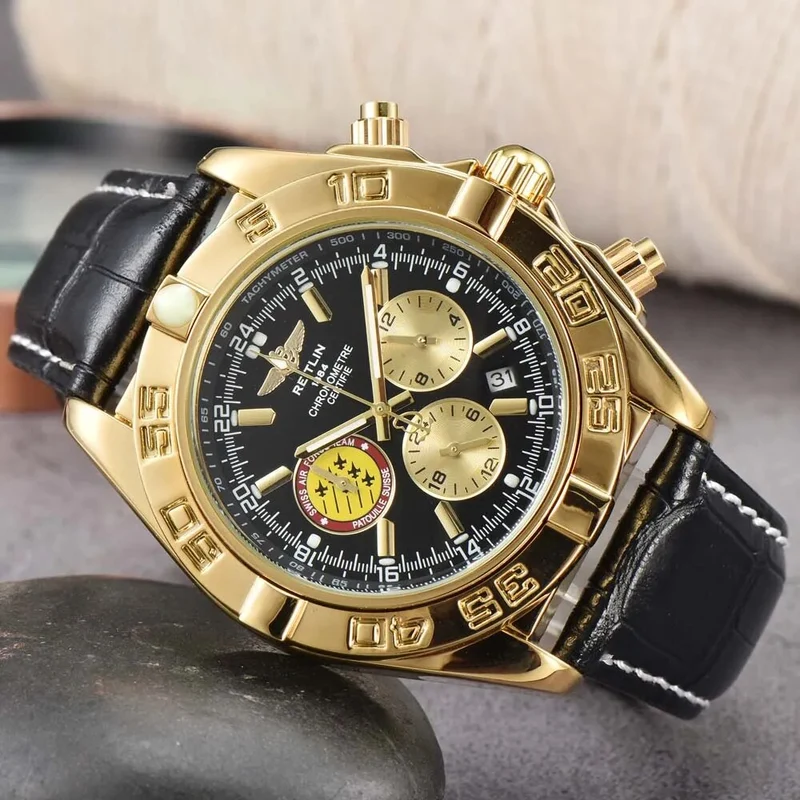Herren Armbanduhr Silber Schwarz Edelstahl Quarzuhr Luxus Chronograph Business