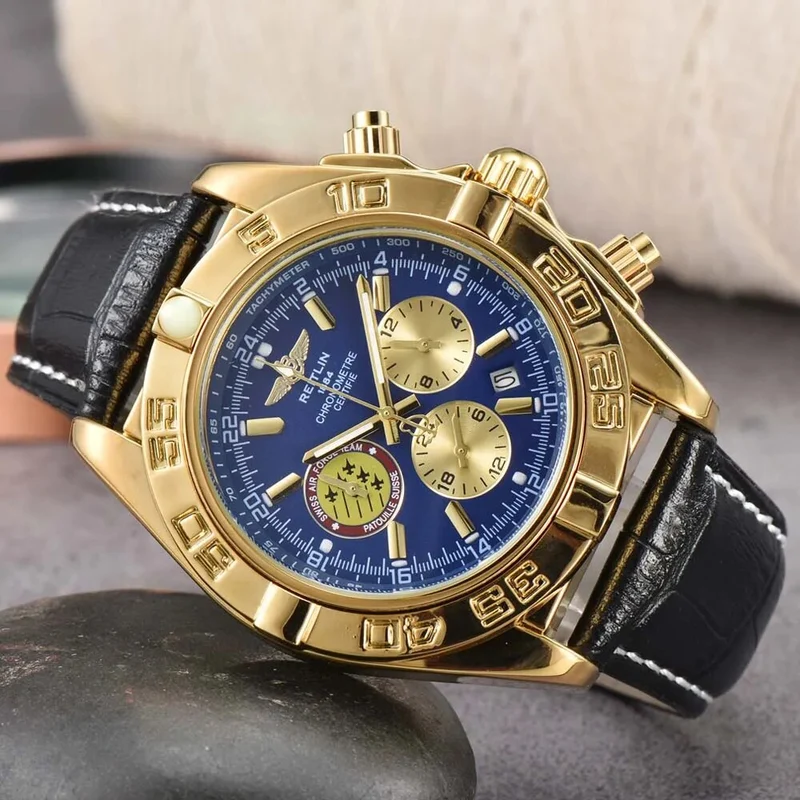 Herren Armbanduhr Silber Schwarz Edelstahl Quarzuhr Luxus Chronograph Business