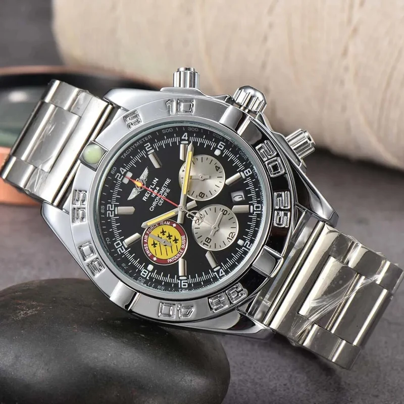 Herren Armbanduhr Silber Schwarz Edelstahl Quarzuhr Luxus Chronograph Business