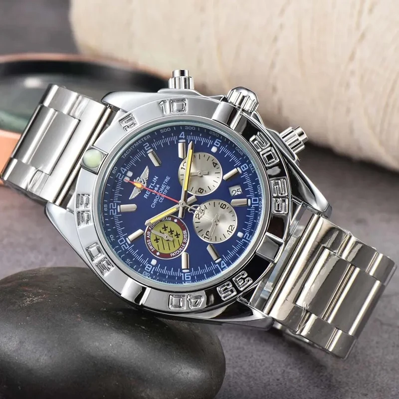 Herren Armbanduhr Silber Schwarz Edelstahl Quarzuhr Luxus Chronograph Business