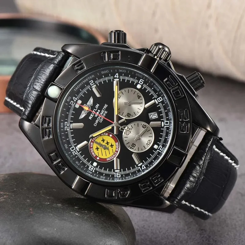 Herren Armbanduhr Silber Schwarz Edelstahl Quarzuhr Luxus Chronograph Business