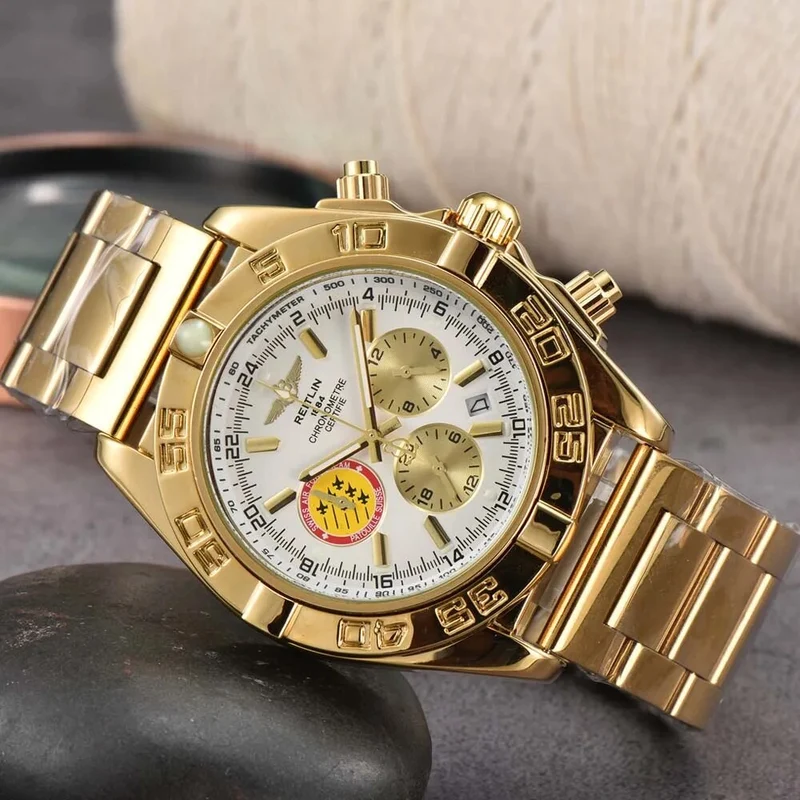 Herren Armbanduhr Silber Schwarz Edelstahl Quarzuhr Luxus Chronograph Business