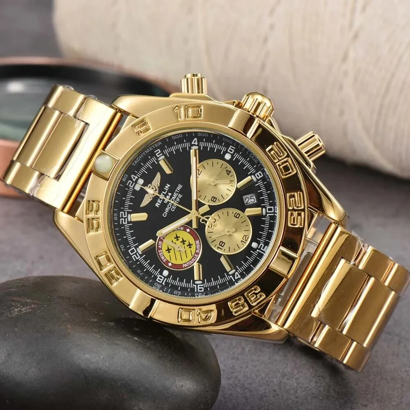 Herren Armbanduhr Silber Schwarz Edelstahl Quarzuhr Luxus Chronograph Business