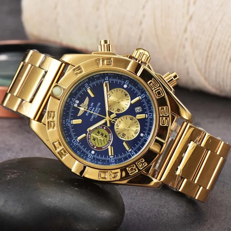 Herren Armbanduhr Silber Schwarz Edelstahl Quarzuhr Luxus Chronograph Business