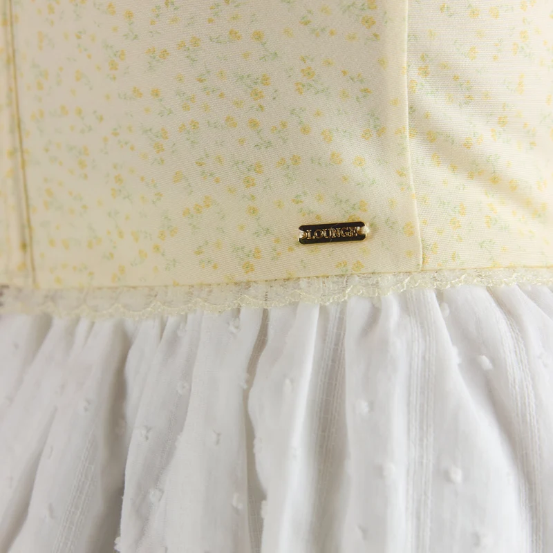 Korsetttop mit Spitzenbesatz - Florales Gelb
