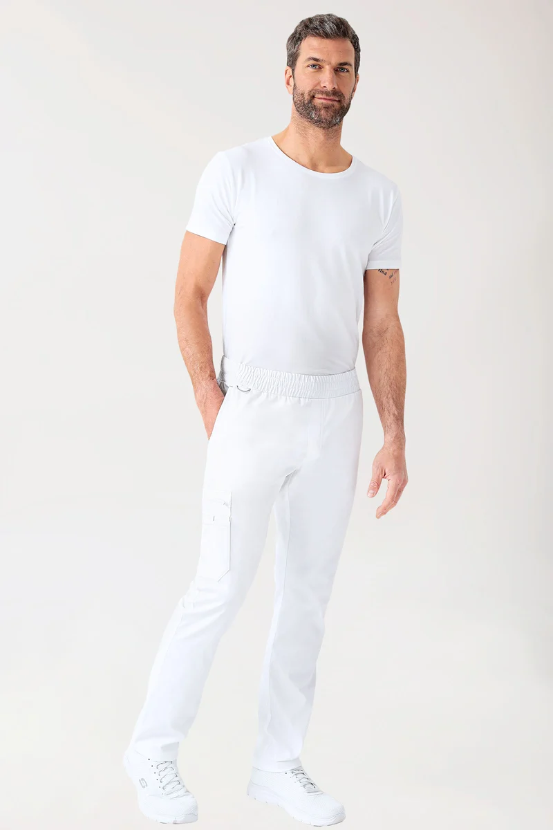 CLINIC STRETCH Hose Herren - gerader Saum weiß/grau