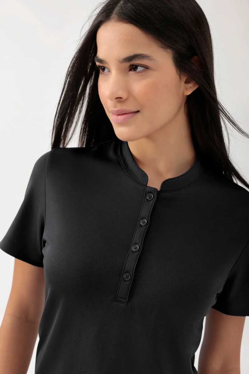 COMFY FLEX Stretch Shirt Damen - Stehkragen schwarz