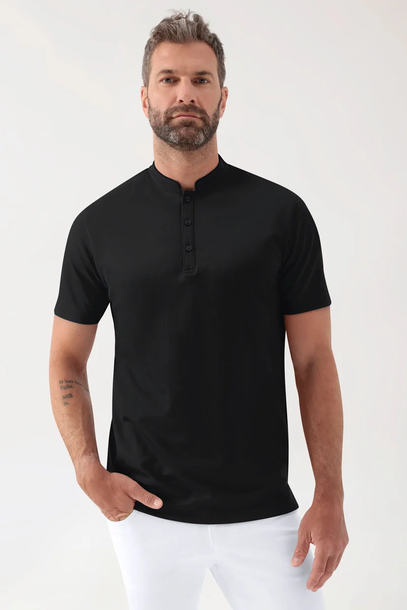 COMFY FLEX Stretch Shirt Herren - Stehkragen schwarz