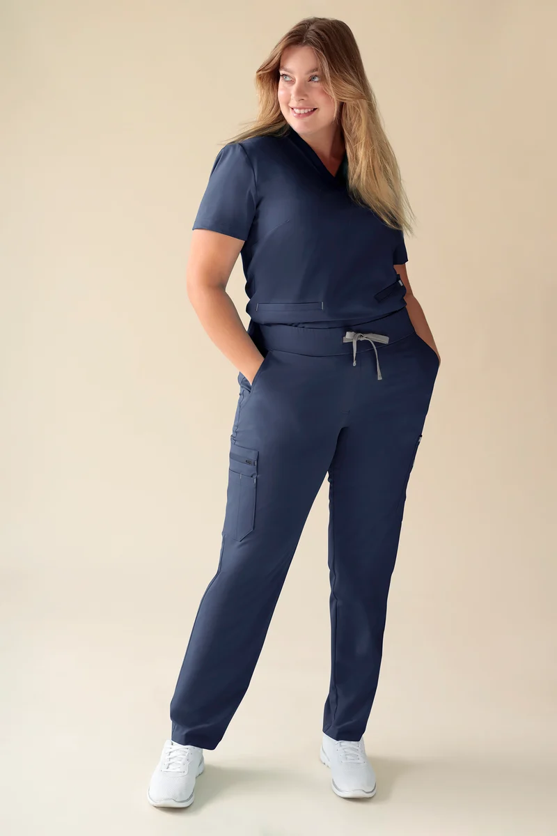 KAERE Hose Damen - gerader Saum mit Beintaschen navy