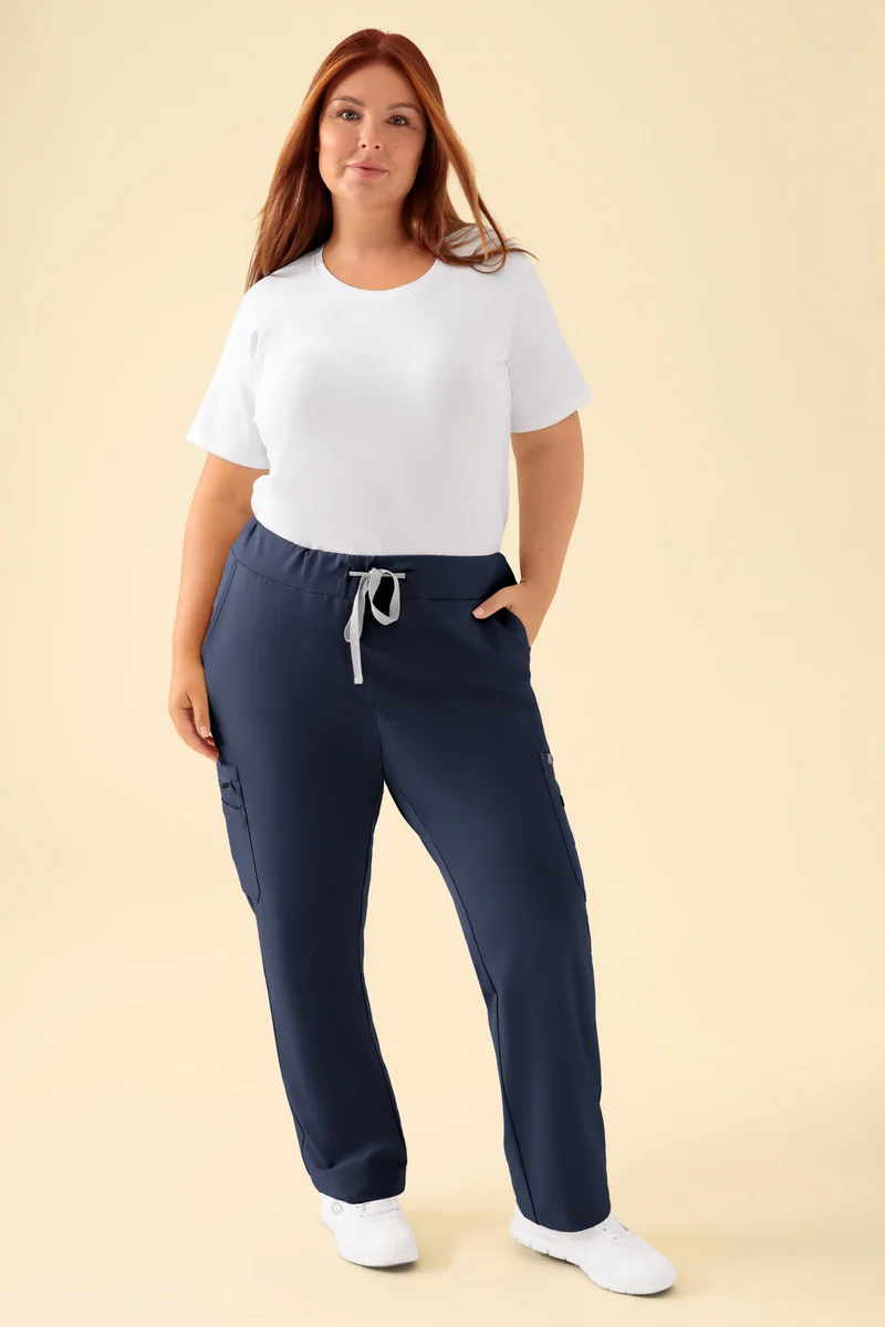 KAERE Hose Damen - gerader Saum mit Beintaschen navy