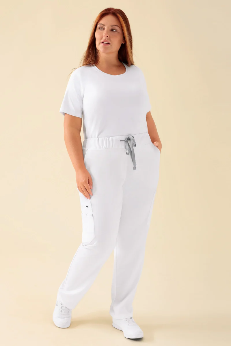 KAERE Hose Damen - gerader Saum mit Beintaschen weiß
