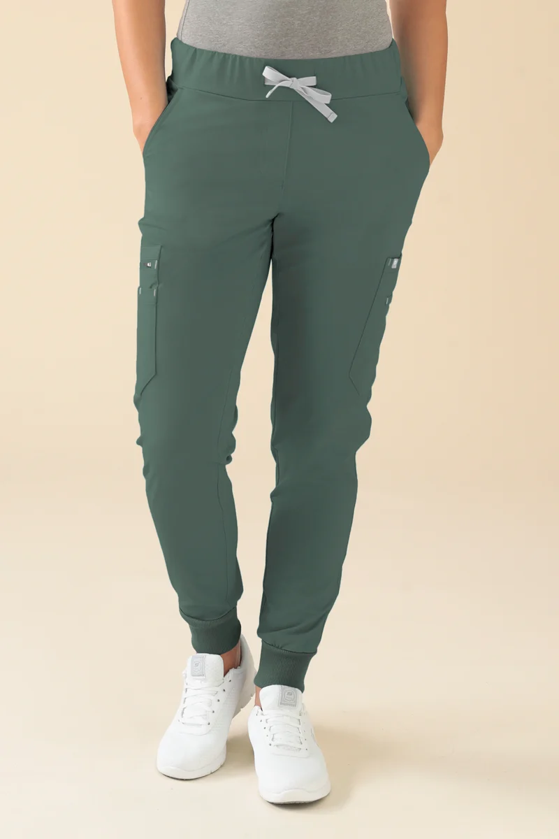 KAERE Hose Damen - Saumbündchen mit Beintaschen dunkelgrün