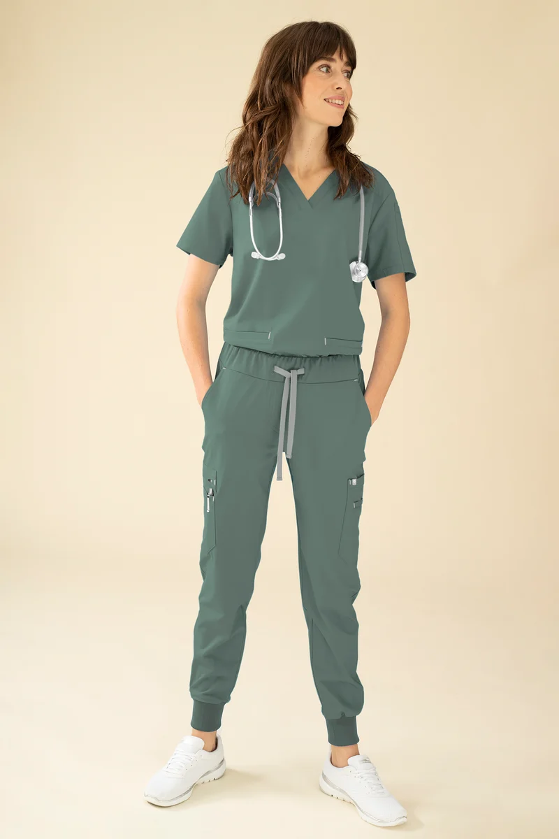 KAERE Hose Damen - Saumbündchen mit Beintaschen dunkelgrün