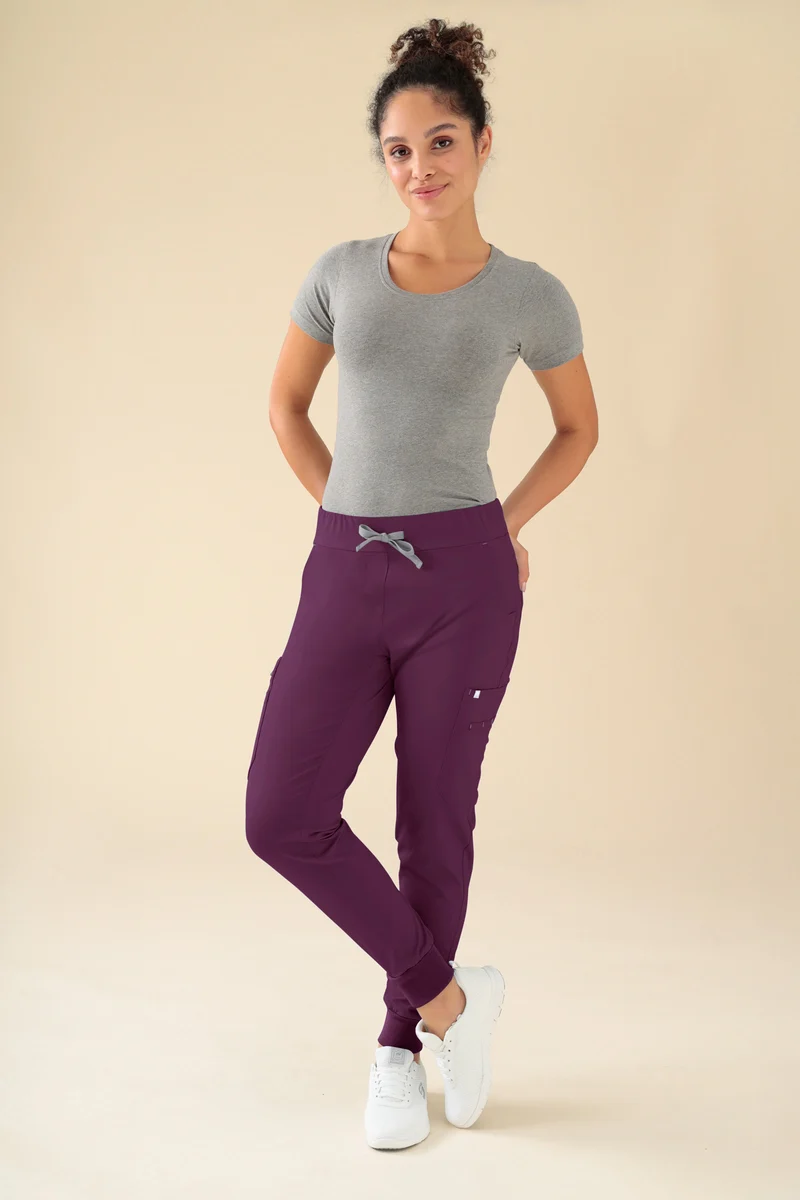 KAERE Hose Damen - Saumbündchen mit Beintaschen pflaume