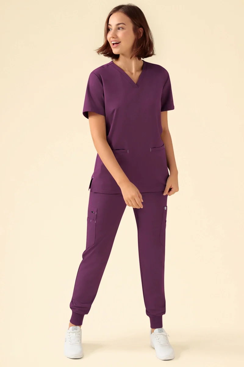 KAERE Hose Damen - Saumbündchen mit Beintaschen pflaume