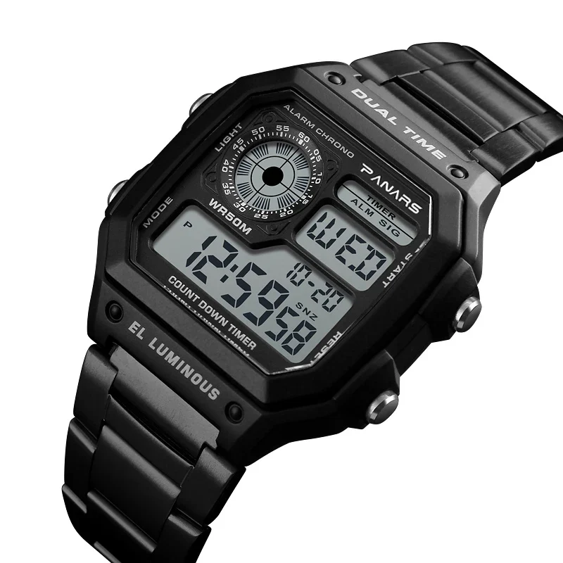 Herren Armbanduhr Digital Uhr Silber Edelstahl LED Quarzuhr Luxus Chronograph
