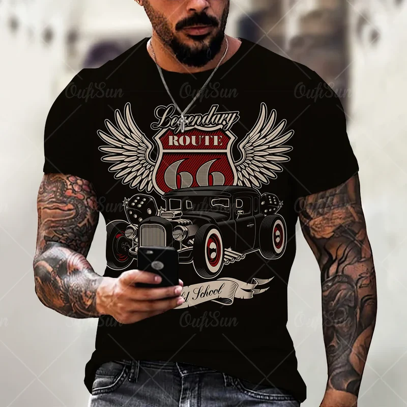 Herren T-Shirt Route 66 3D Kurzarm Shirt Rundhals Unisex Sommer Streetwear Top