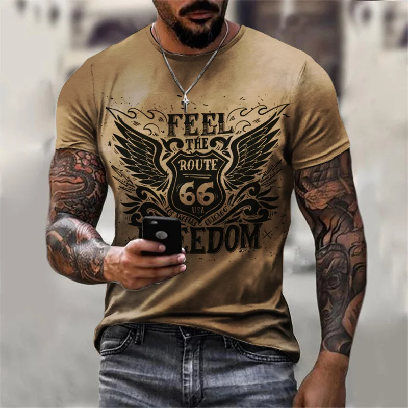 Herren T-Shirt Route 66 3D Kurzarm Shirt Rundhals Unisex Sommer Streetwear Top