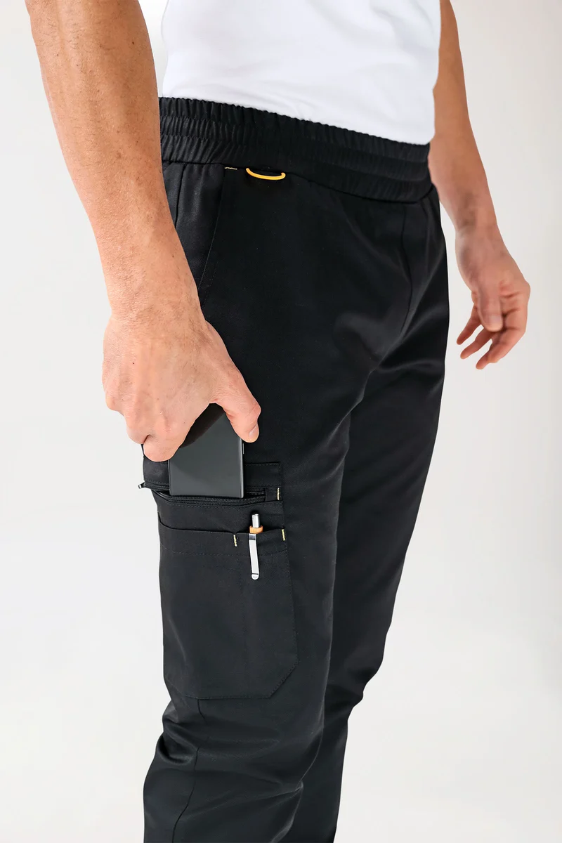 CLINIC STRETCH Hose Herren - Saumbündchen schwarz/gelb