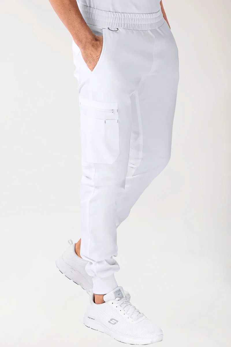 CLINIC STRETCH Hose Herren - Saumbündchen weiß/grau