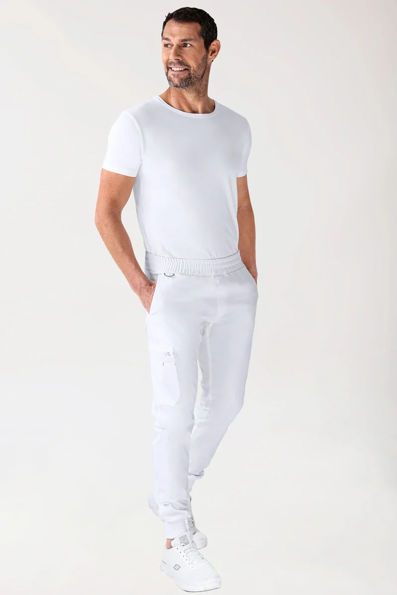 CLINIC STRETCH Hose Herren - Saumbündchen weiß/grau