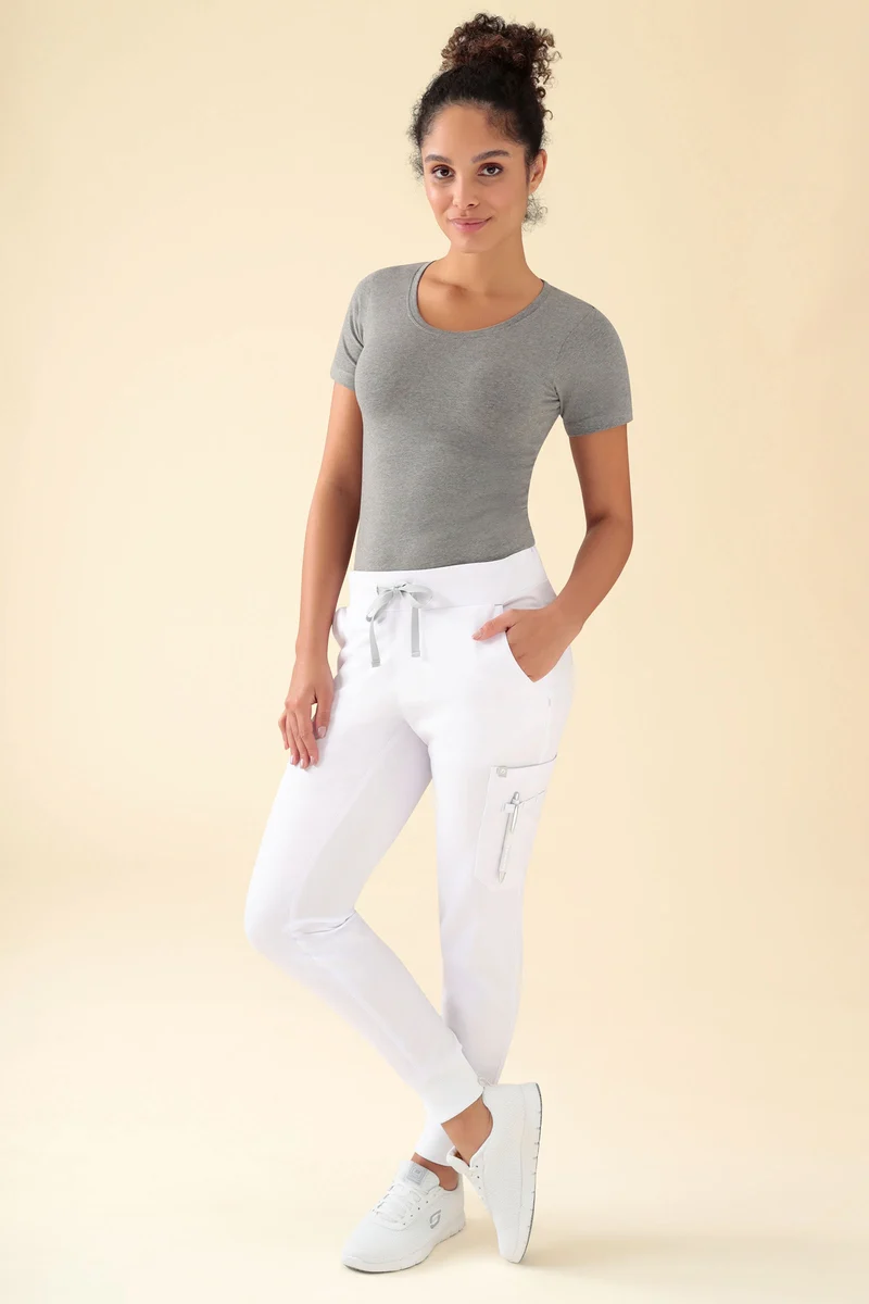 KAERE Hose Damen - Saumbündchen mit Beintaschen weiß