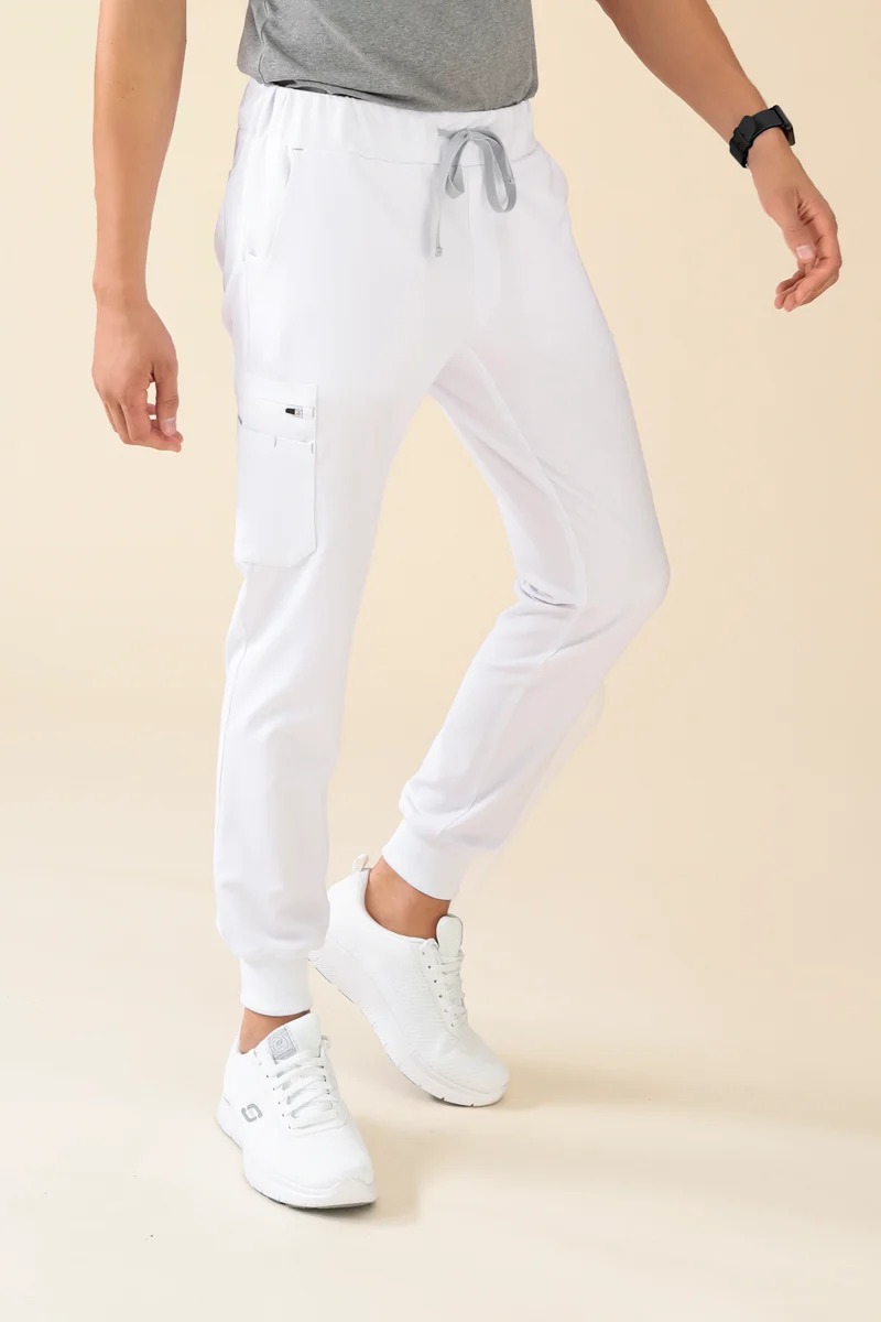 KAERE Hose Herren - Saumbündchen mit Beintaschen weiß