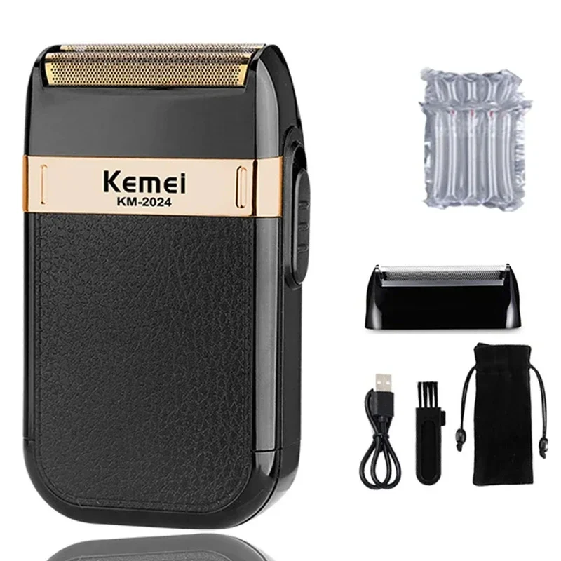 Kemei KM-2024 Elektrorasierer mit USB-Aufladung, zusätzlicher Schneidkopf, hin- und hergehender Twin-Blade-Rasierer, Bartschneider