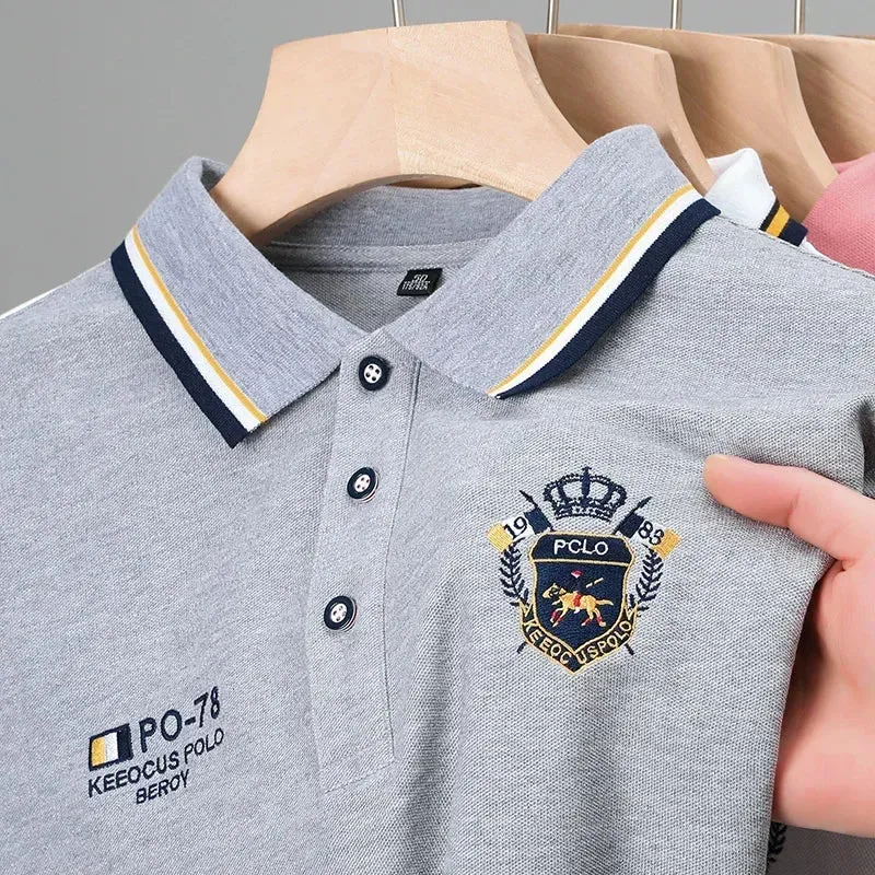 Sommer männer Casual Stickerei Kurzarm Polo-Shirt Neue Mode Einfarbig Top
