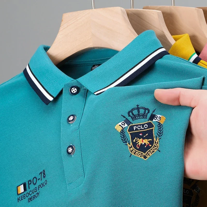 Sommer männer Casual Stickerei Kurzarm Polo-Shirt Neue Mode Einfarbig Top