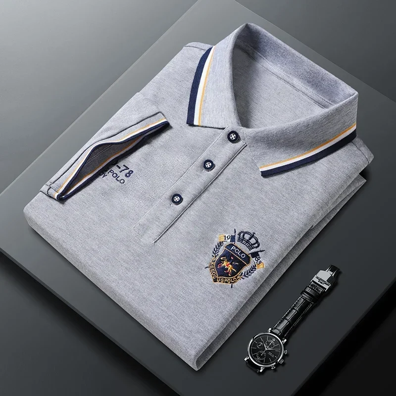 Sommer männer Casual Stickerei Kurzarm Polo-Shirt Neue Mode Einfarbig Top